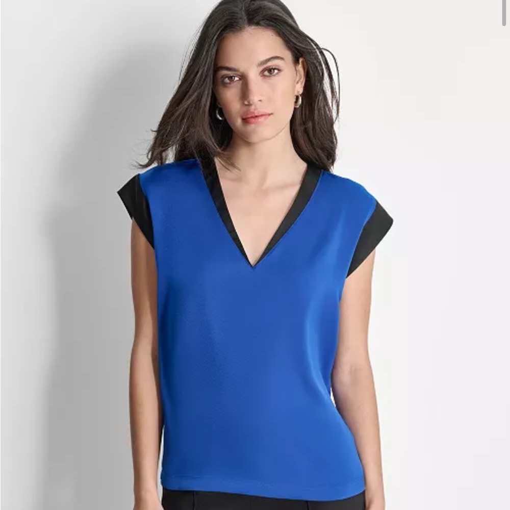 DKNY Royal Blue Women's Sleeveless V-Neck Blouse Size XL NWT $59